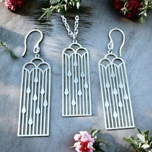 🆕 Heavens Gate Laser Cut Necklace and Earrings Set Stainless Steel